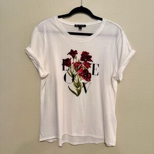 INC International Concepts White Tee with Red Floral Design